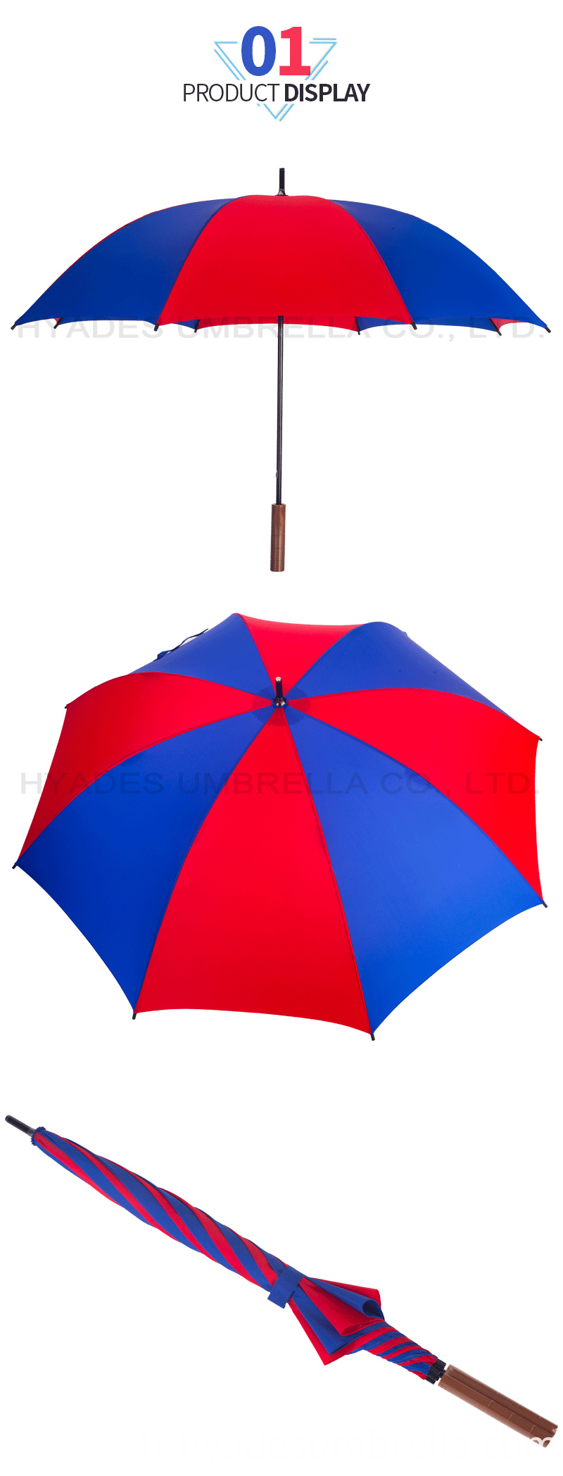 Parapluie droit ouvert manuel rouge et bleu marine Custom Red And Navy Manual Open Straight Umbrella